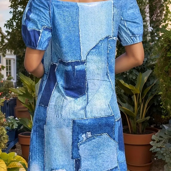 Chic Off-Shoulder Patchwork Denim Dress for Women -nwt - Picture 4 of 6